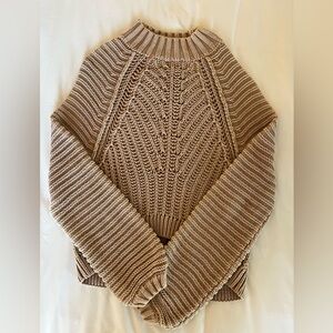 Free People Cable Knit Turtleneck Sweater - Beige